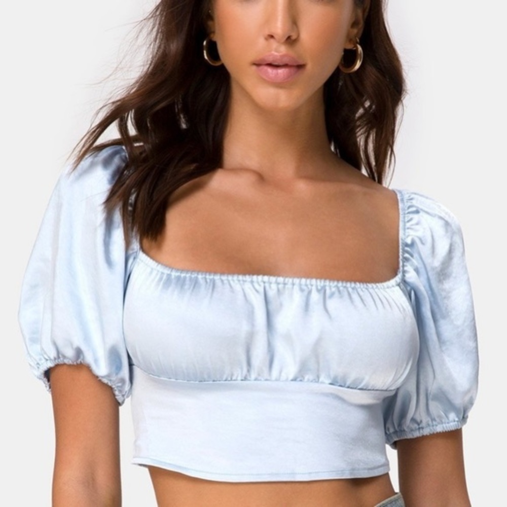 Urban Outfitters Powder Blue Satin Crop Top